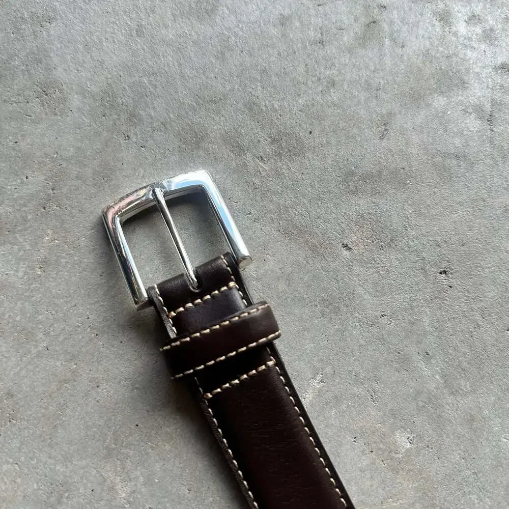 Brooks Brothers Brown Leather Belt with Contrast Stitching - Made in Italy